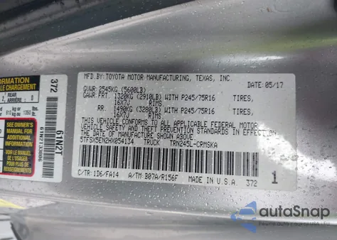 2017 Toyota Tacoma Sr from USA, damaged, VIN 5TFSX5EN2HX054134